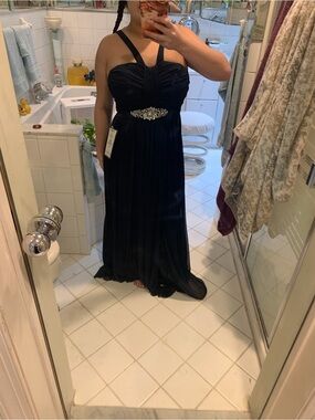 Darling Black Beaded Empire Waist Prom Gown